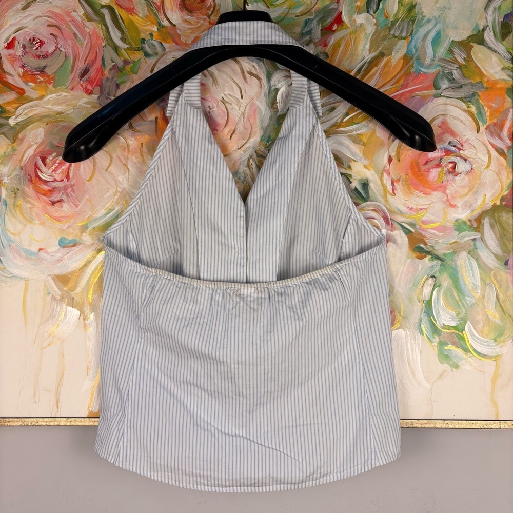 Banana Republic M Blue White Striped Halter Button Front Cotton Top - Picture 5 of 7